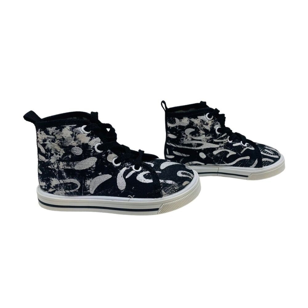 Papos Toddler Sneakers Black and Silver Canvas Lace Up Hightop Size 3